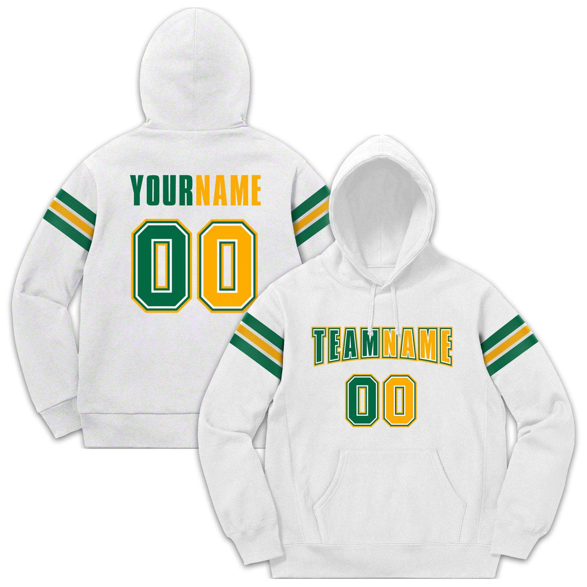 Custom Stitched White Kelly Green-Yellow Cotton Pullover Sweatshirt Hoodie| KXKSHOP