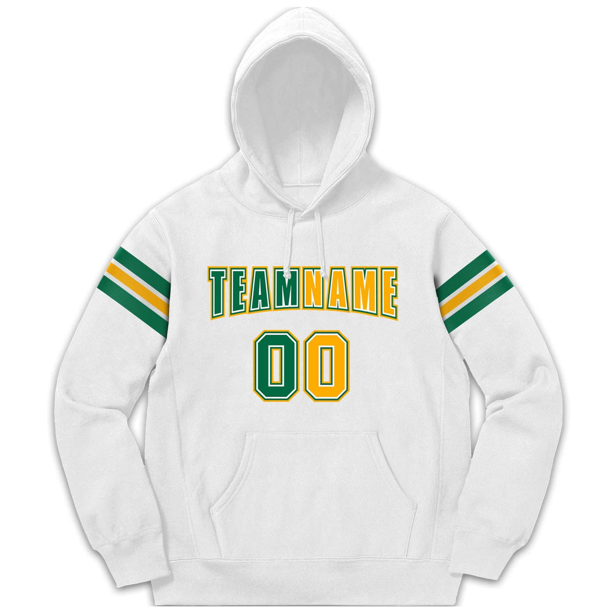 Custom Stitched White Kelly Green-Yellow Cotton Pullover Sweatshirt Hoodie| KXKSHOP