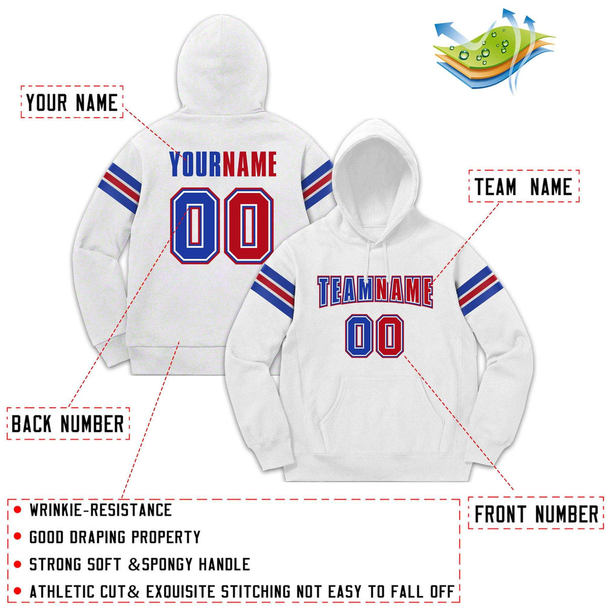 Custom Stitched White Royal-Red Cotton Pullover Sweatshirt Hoodie| KXKSHOP