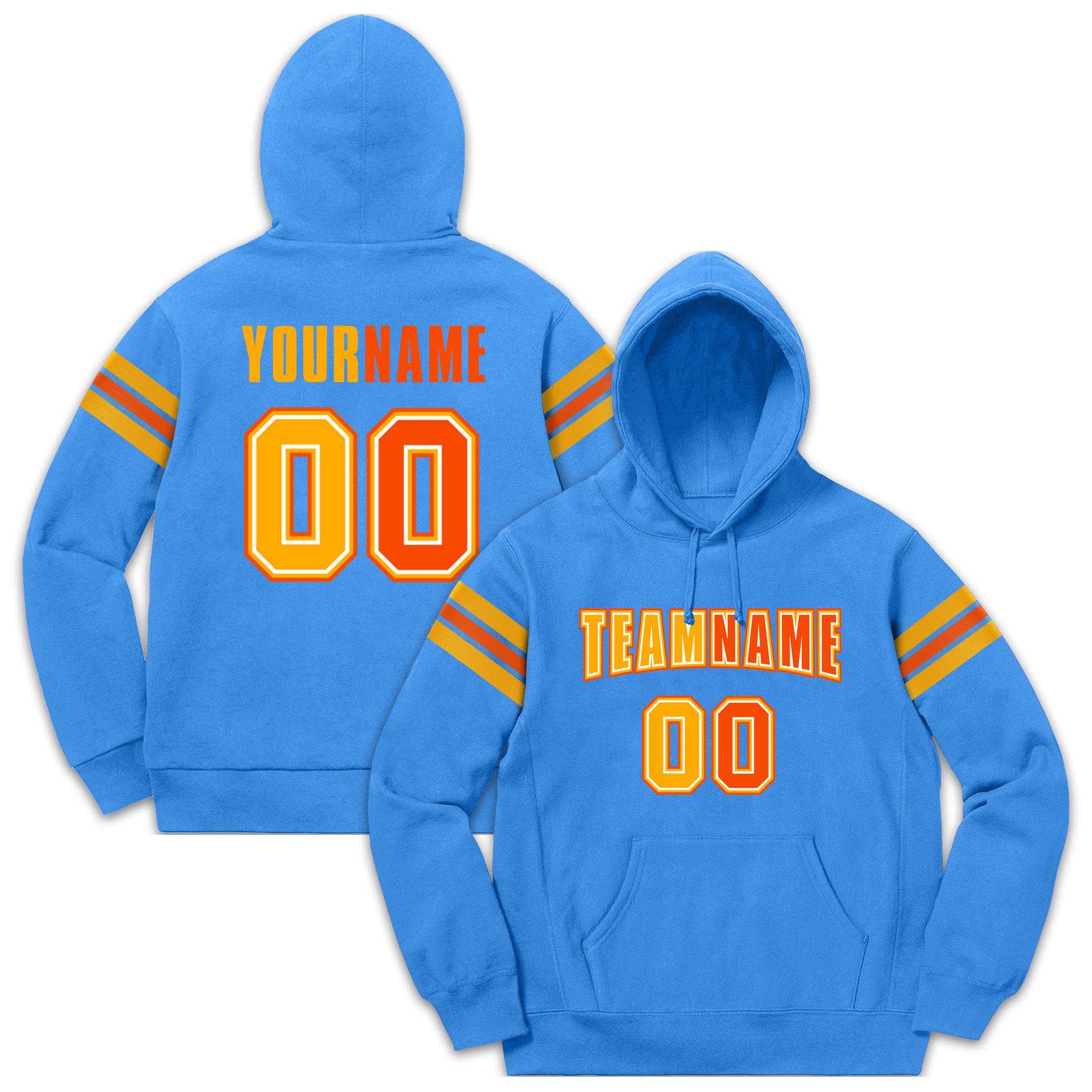 Custom Stitched Powder Blue Yellow-Orange Cotton Pullover Sweatshirt Hoodie| KXKSHOP