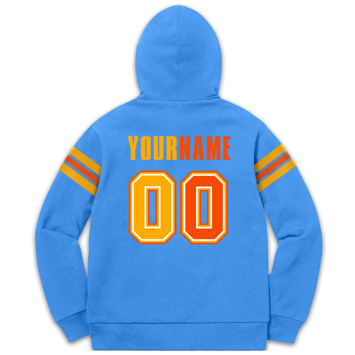Custom Stitched Powder Blue Yellow-Orange Cotton Pullover Sweatshirt Hoodie| KXKSHOP