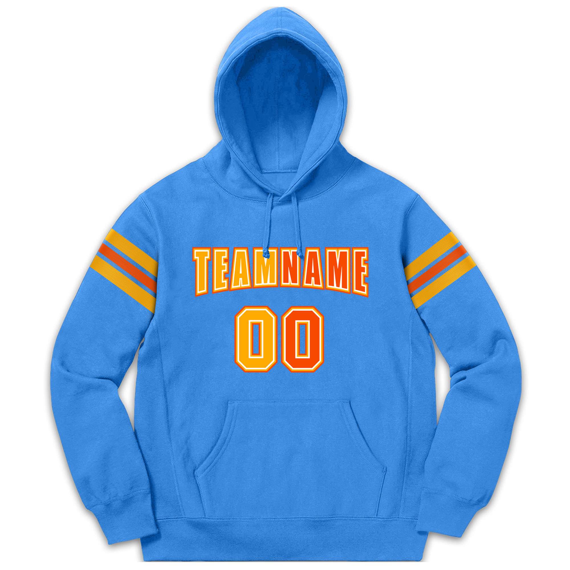 Custom Stitched Powder Blue Yellow-Orange Cotton Pullover Sweatshirt Hoodie| KXKSHOP
