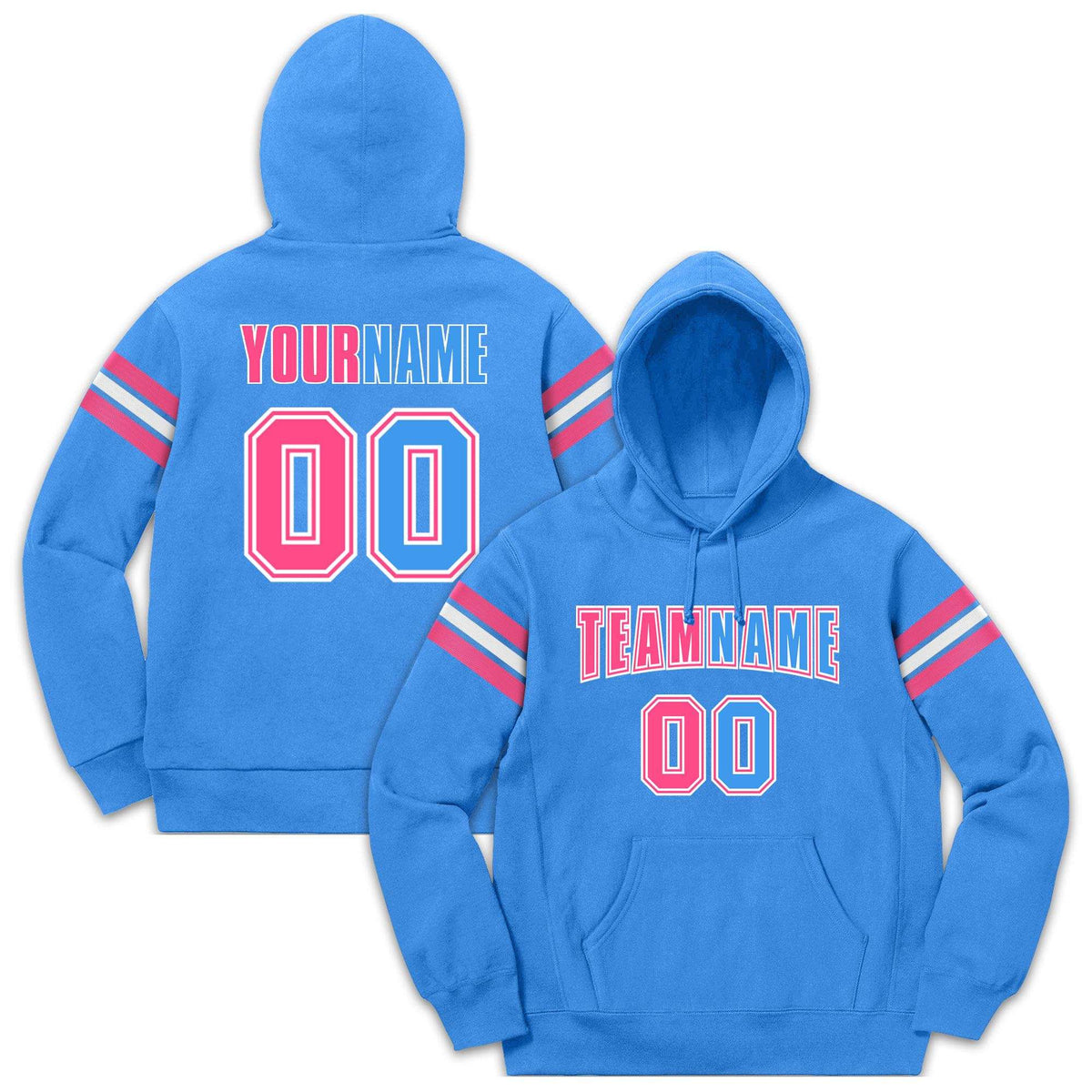 Custom Stitched Powder Blue Pink-White Cotton Pullover Sweatshirt Hoodie| KXKSHOP