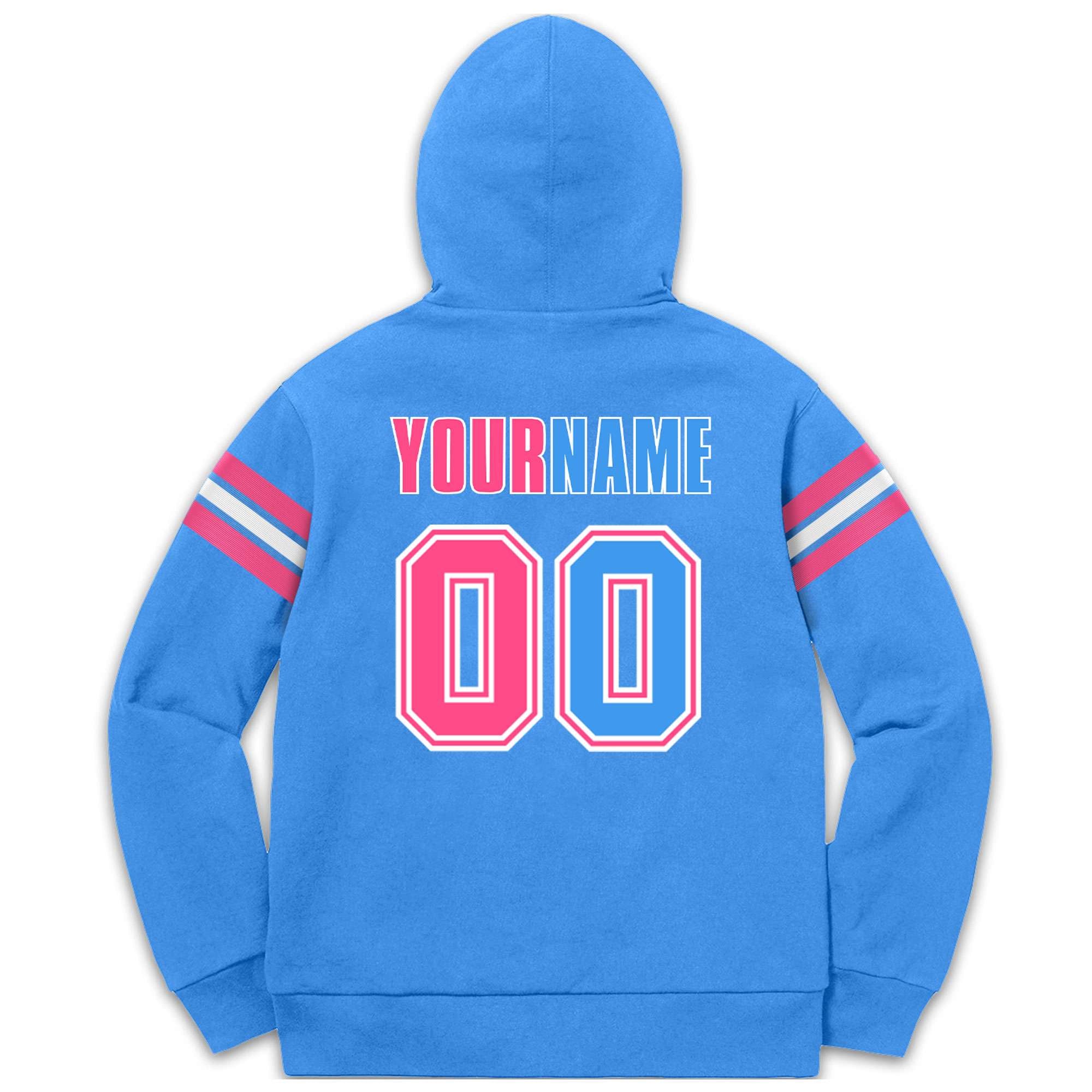 Custom Stitched Powder Blue Pink-White Cotton Pullover Sweatshirt Hoodie| KXKSHOP