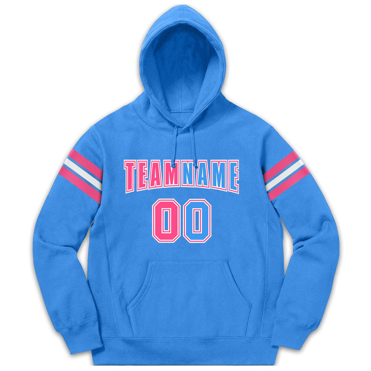 Custom Stitched Powder Blue Pink-White Cotton Pullover Sweatshirt Hoodie| KXKSHOP
