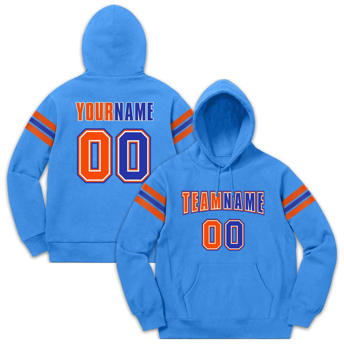 Custom Stitched Powder Blue Orange-Royal Cotton Pullover Sweatshirt Hoodie| KXKSHOP