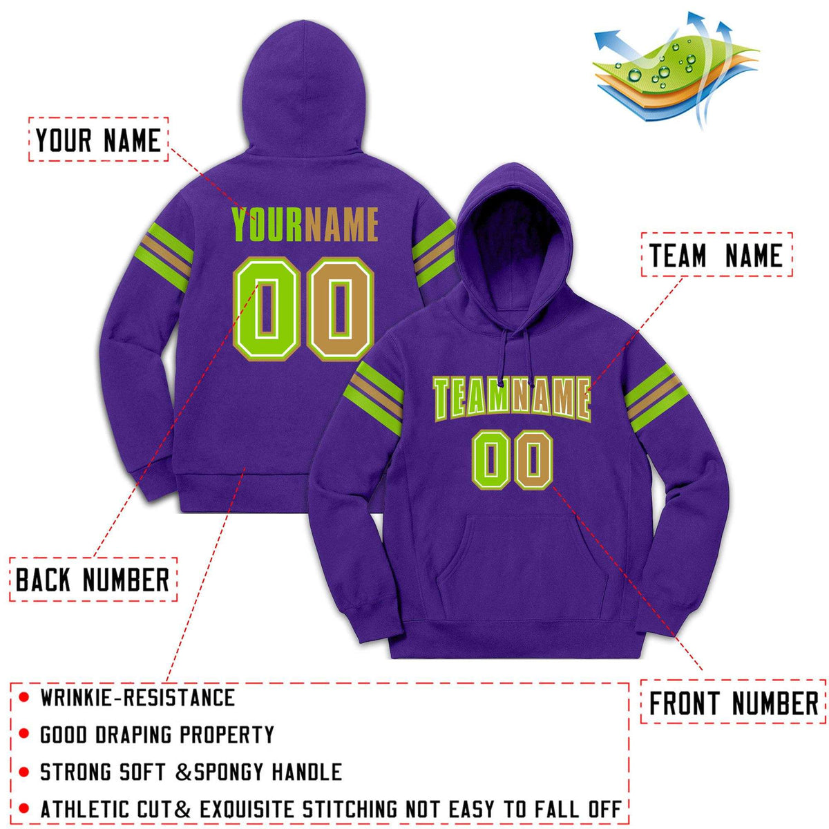 Custom Stitched Purple Neon Green-Old Gold Cotton Pullover Sweatshirt Hoodie| KXKSHOP