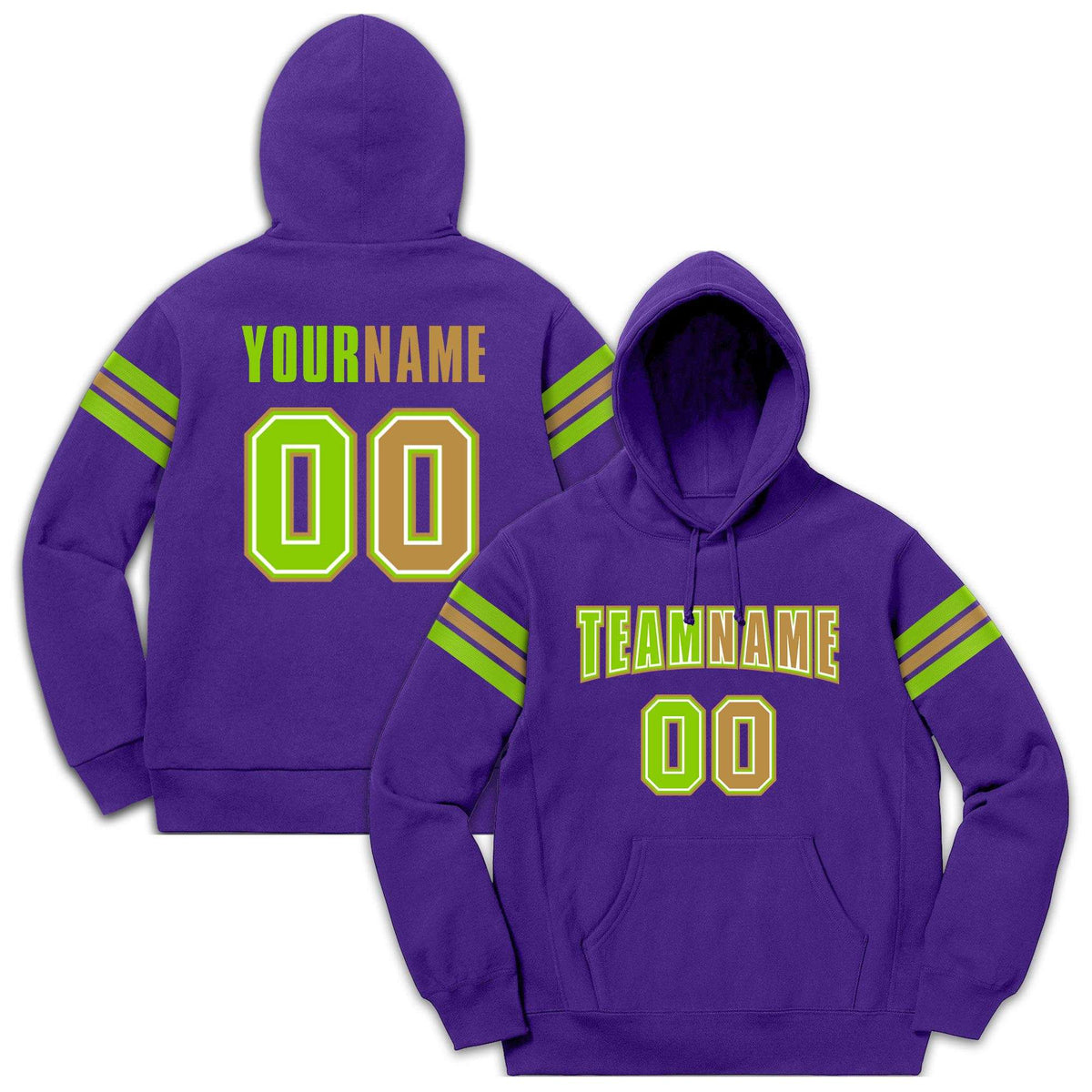 Custom Stitched Purple Neon Green-Old Gold Cotton Pullover Sweatshirt Hoodie| KXKSHOP