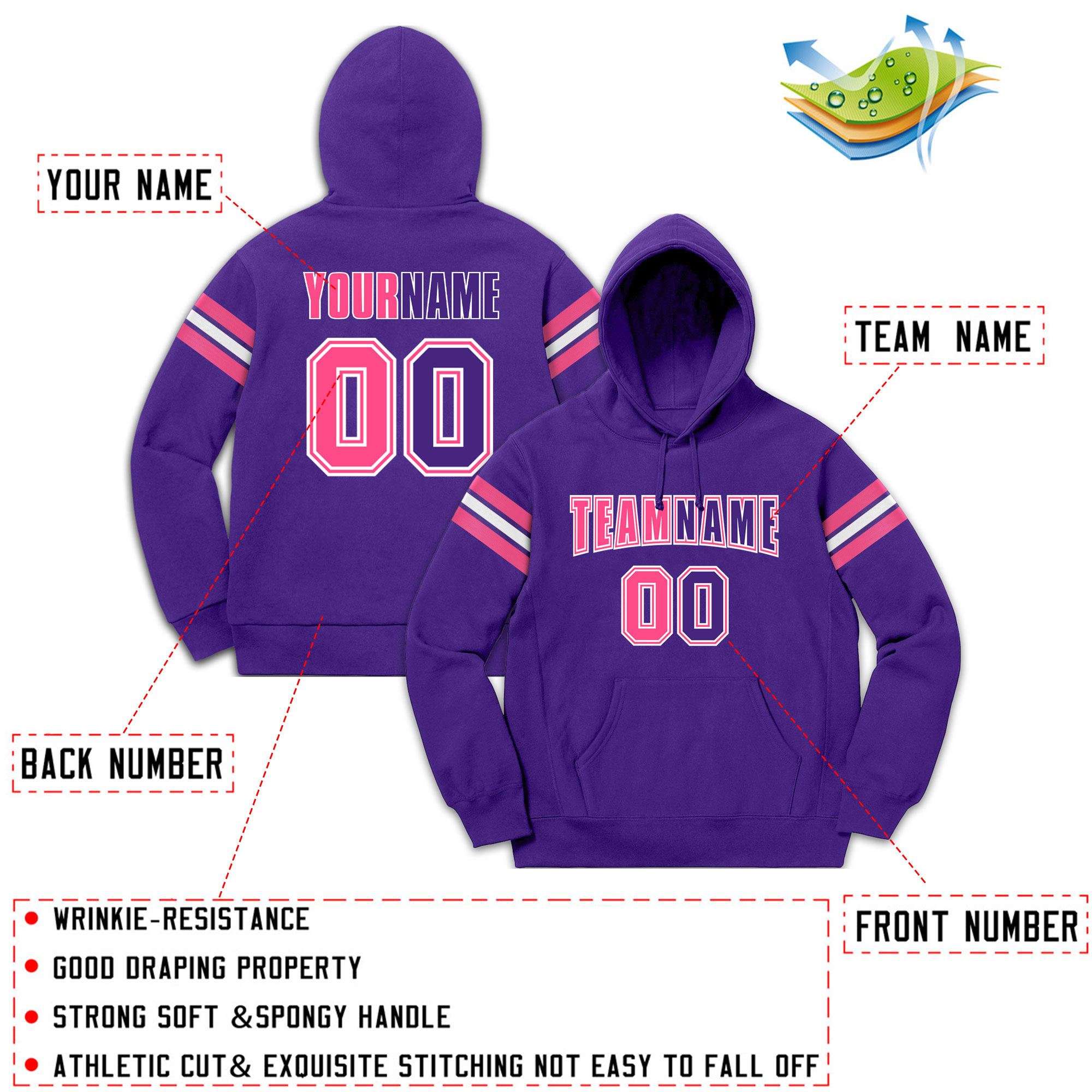Custom Stitched Purple Pink-White Cotton Pullover Sweatshirt Hoodie| KXKSHOP