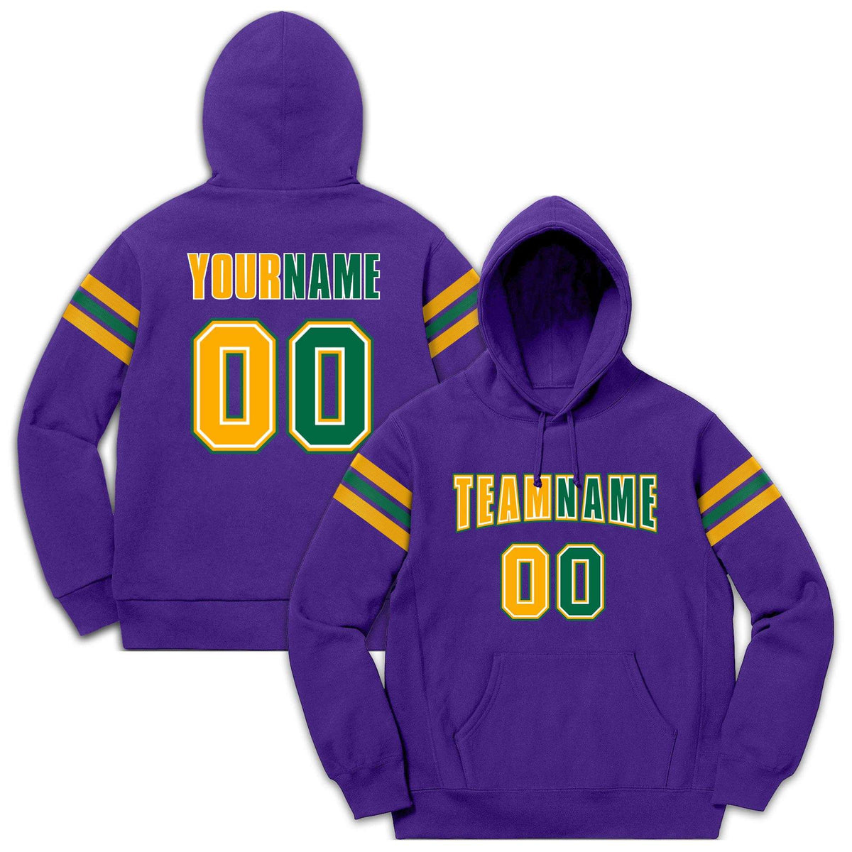 Custom Stitched Purple Yellow-Kelly Green Cotton Pullover Sweatshirt Hoodie| KXKSHOP