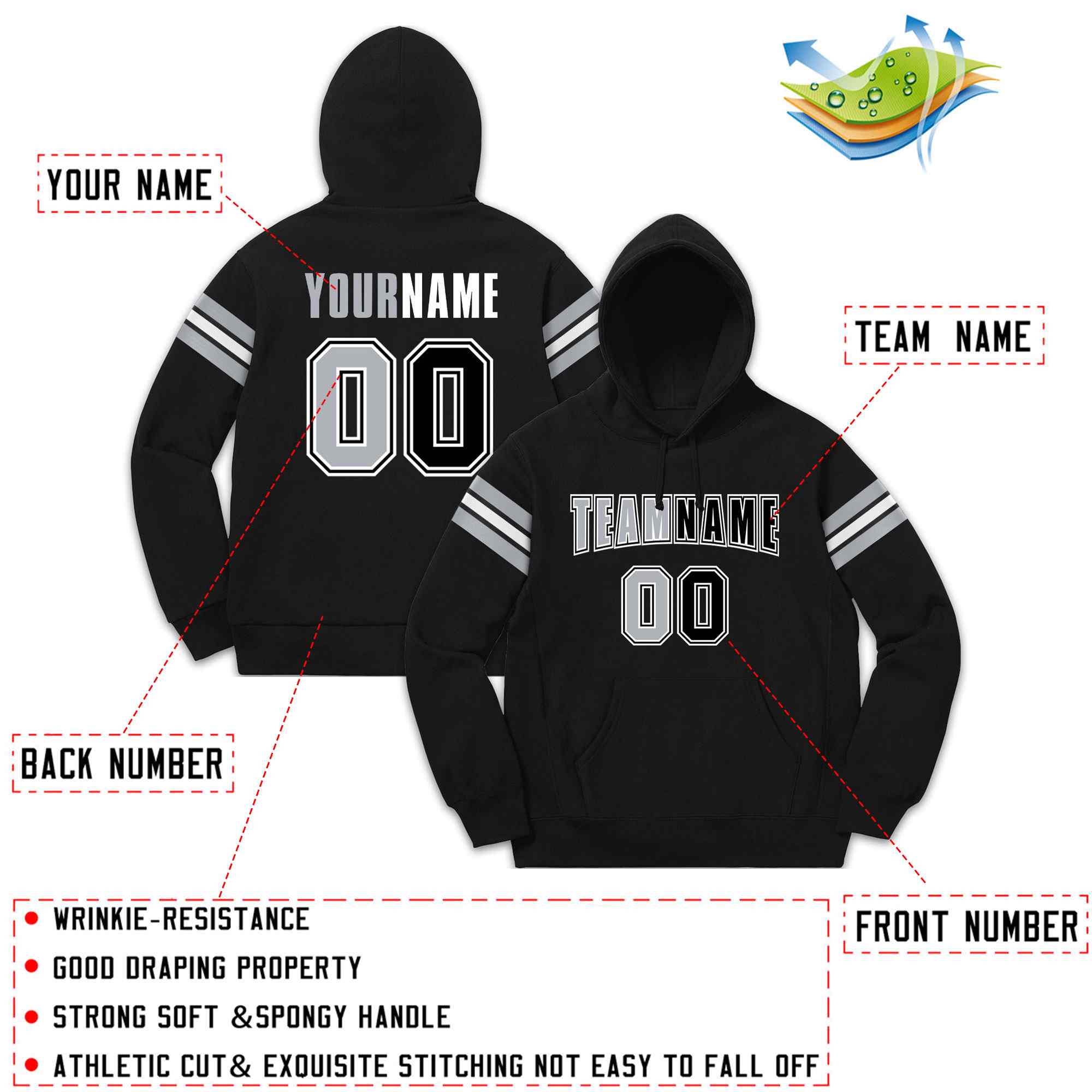 Custom Stitched Black Gray-White Cotton Pullover Sweatshirt Hoodie| KXKSHOP