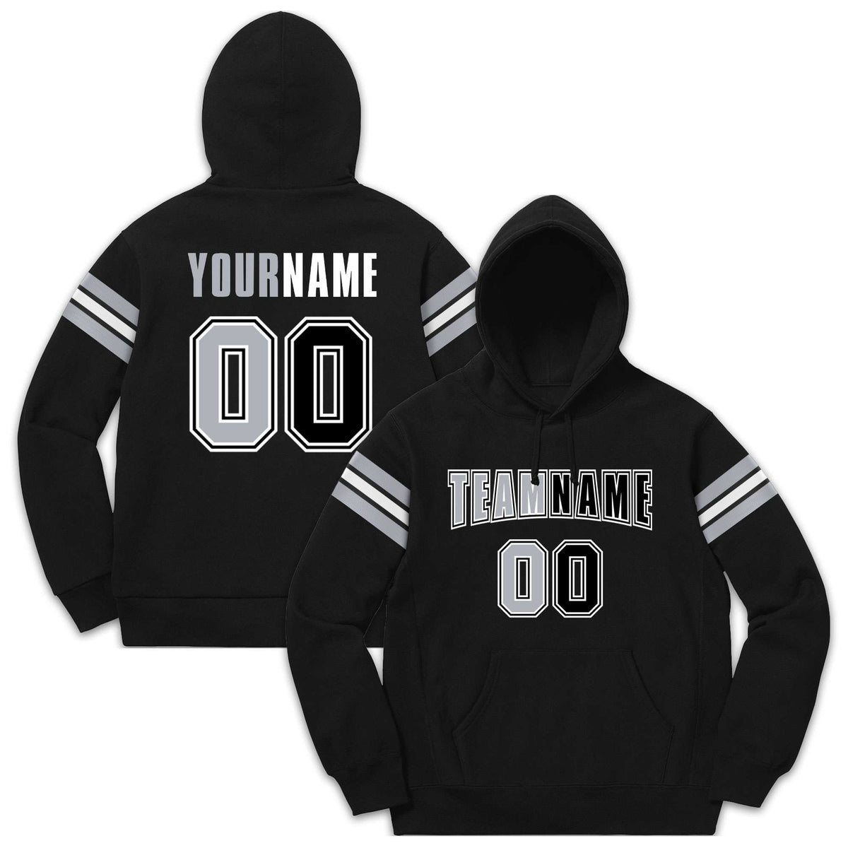 Custom Stitched Black Gray-White Cotton Pullover Sweatshirt Hoodie| KXKSHOP