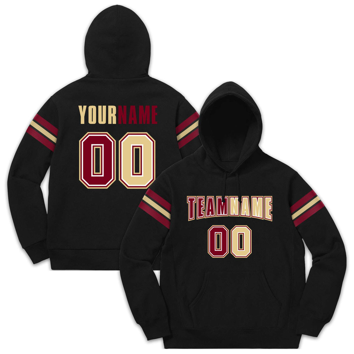 Custom Stitched Black Crimson-Cream Cotton Pullover Sweatshirt Hoodie| KXKSHOP