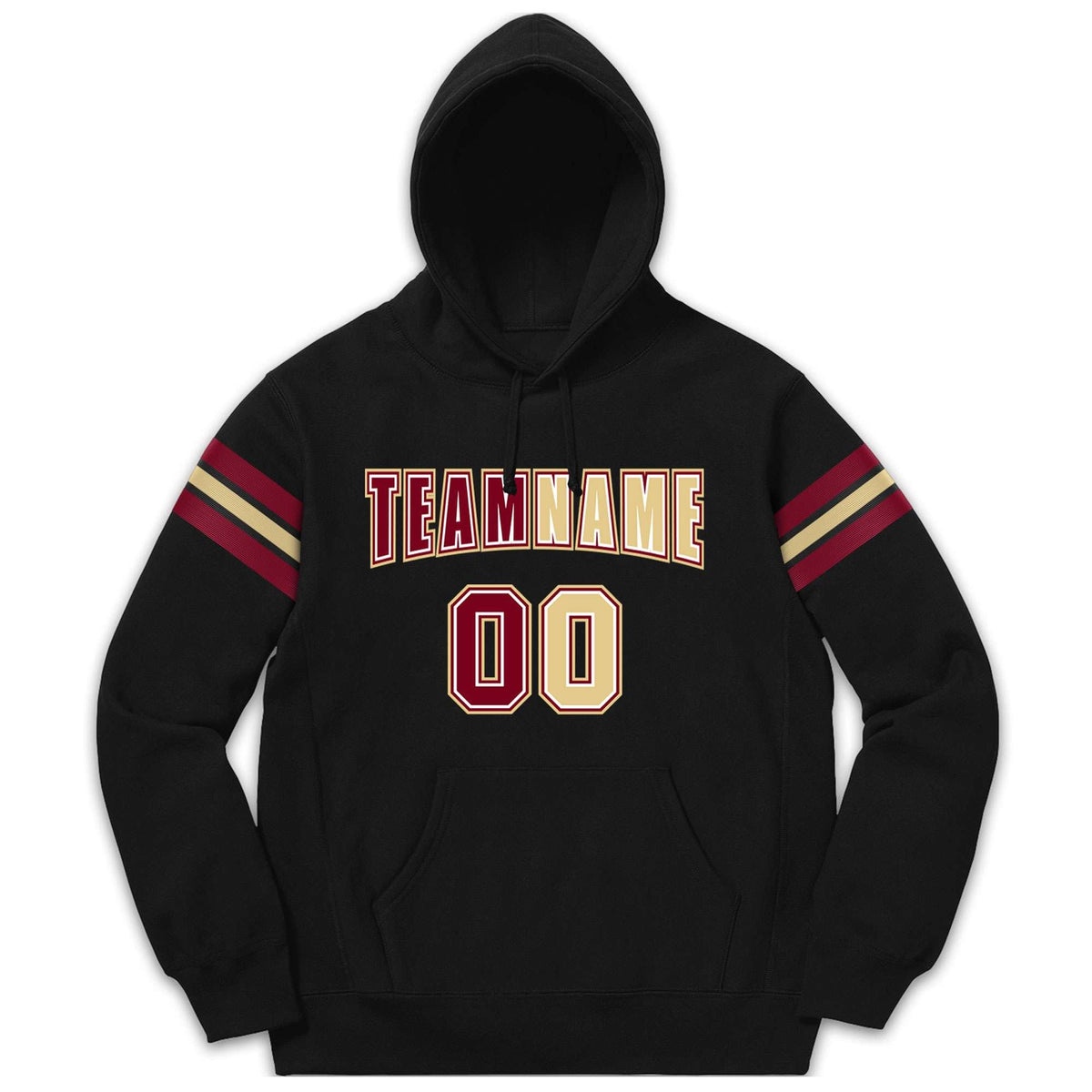 Custom Stitched Black Crimson-Cream Cotton Pullover Sweatshirt Hoodie| KXKSHOP
