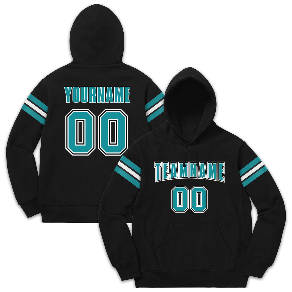 Custom Stitched Black Aqua-White Cotton Pullover Sweatshirt Hoodie| KXKSHOP