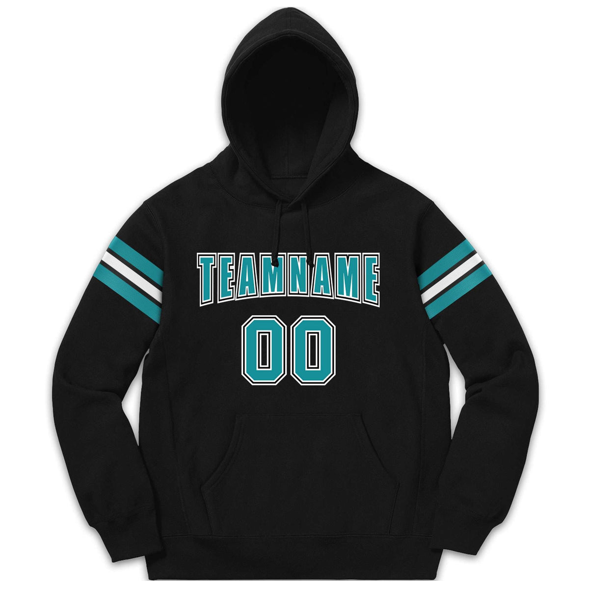 Custom Stitched Black Aqua-White Cotton Pullover Sweatshirt Hoodie| KXKSHOP