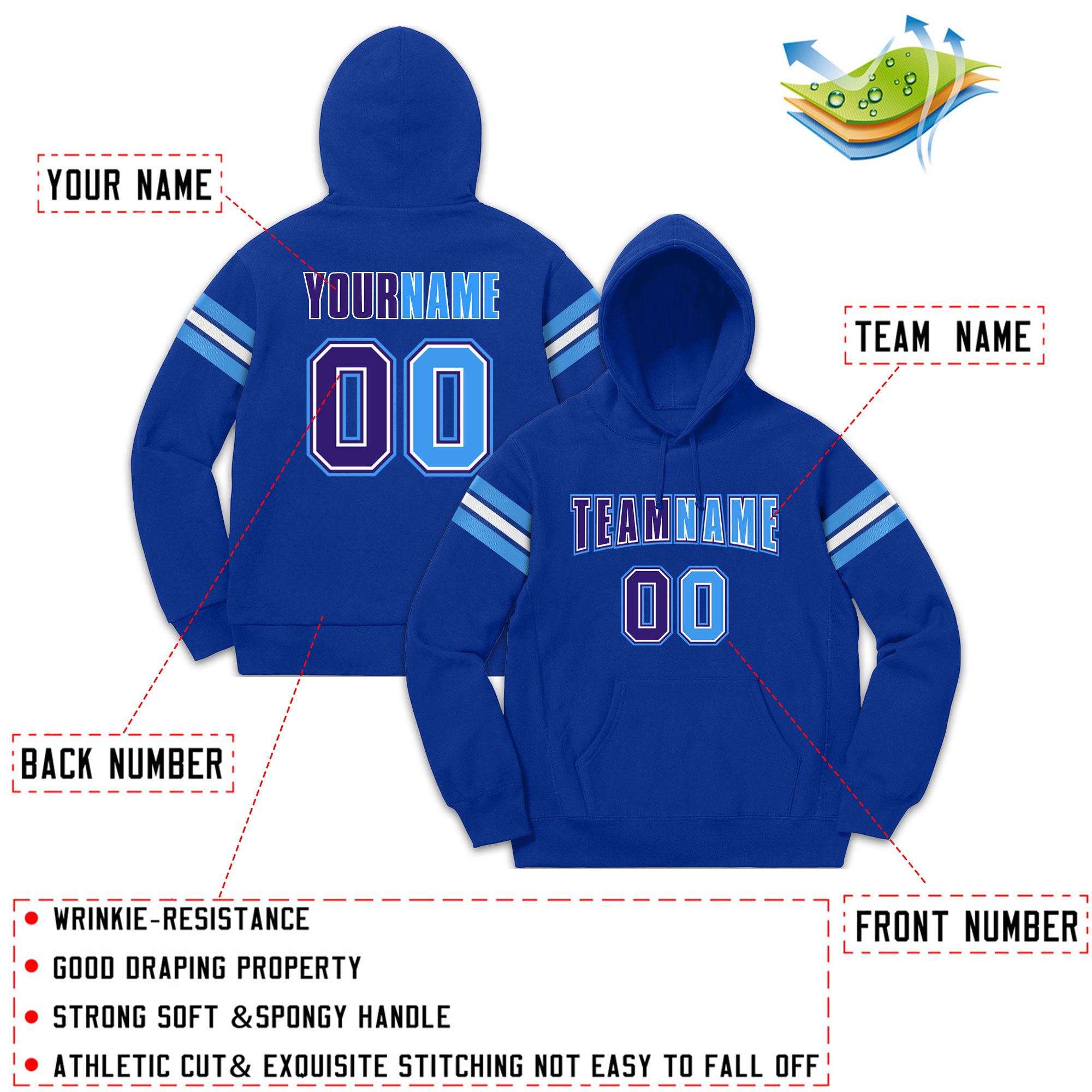 Custom Stitched Royal Powder Blue-Purple Cotton Pullover Sweatshirt Hoodie| KXKSHOP