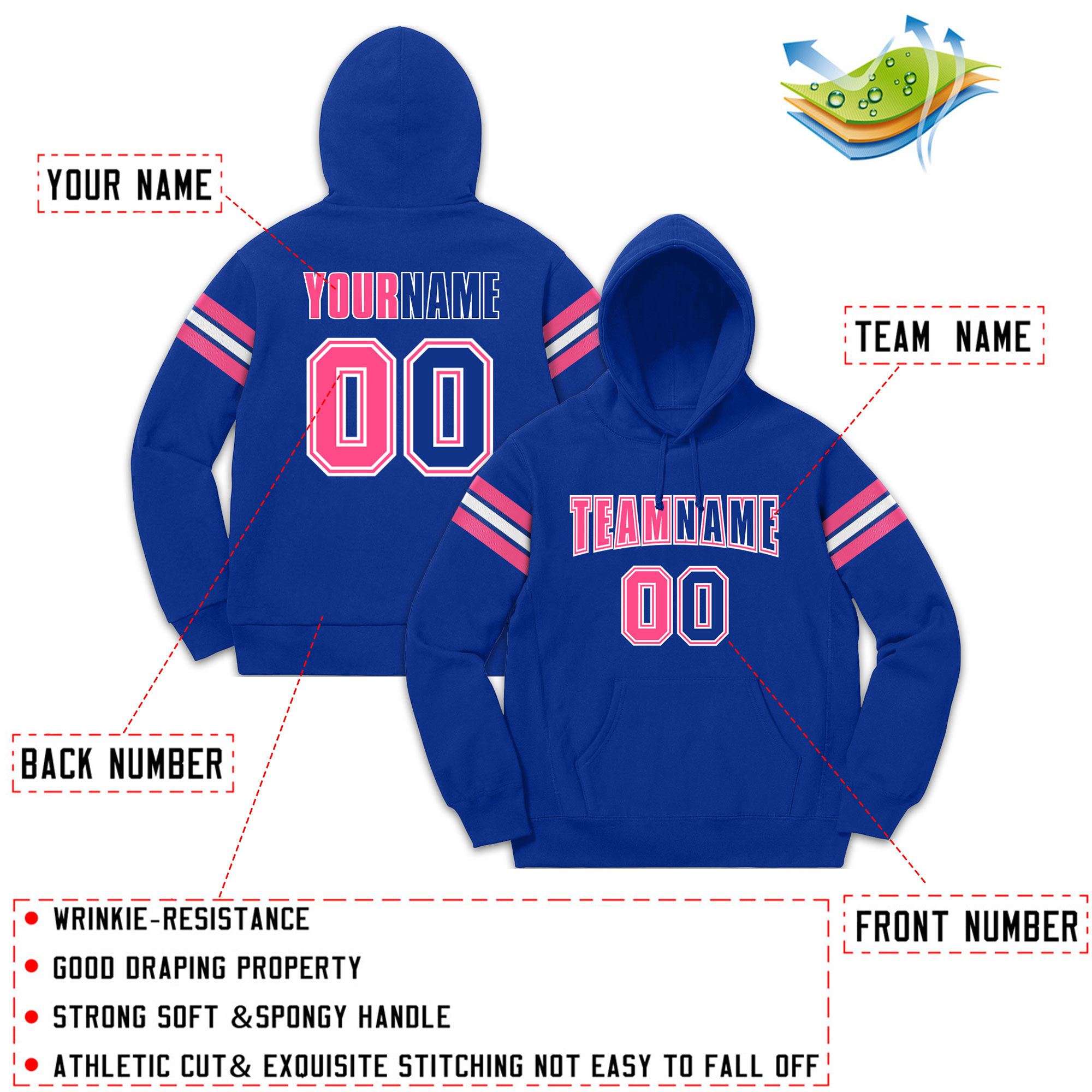 Custom Stitched Royal Pink-White Cotton Pullover Sweatshirt Hoodie| KXKSHOP