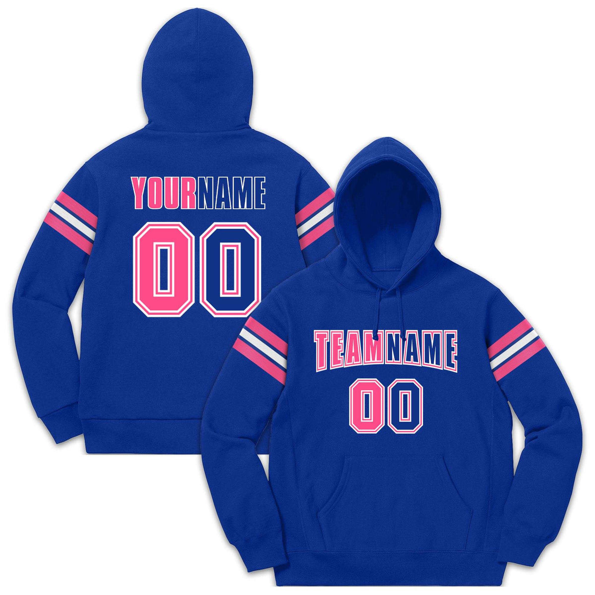 Custom Stitched Royal Pink-White Cotton Pullover Sweatshirt Hoodie| KXKSHOP