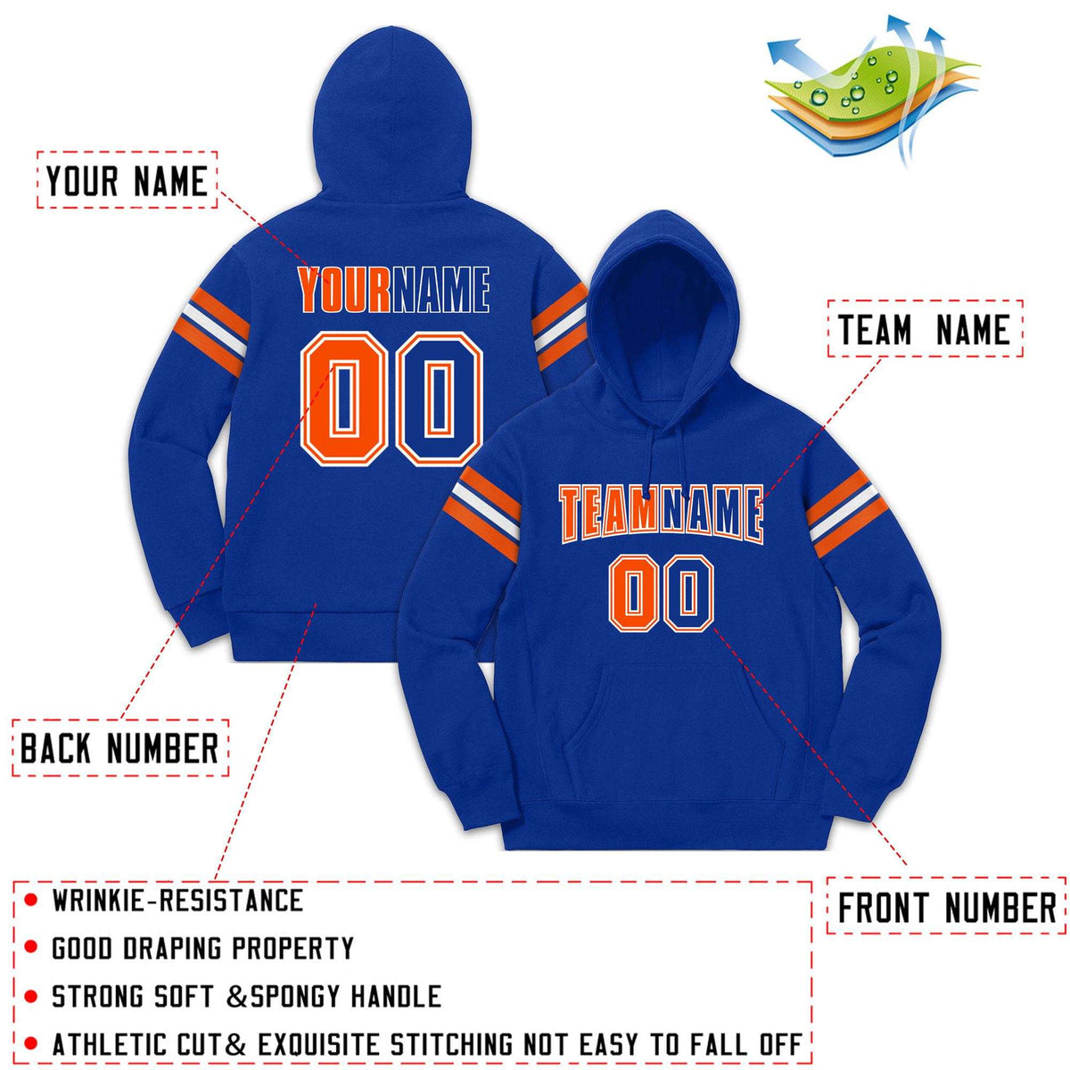 Custom Stitched Royal Orange-White Cotton Pullover Sweatshirt Hoodie| KXKSHOP