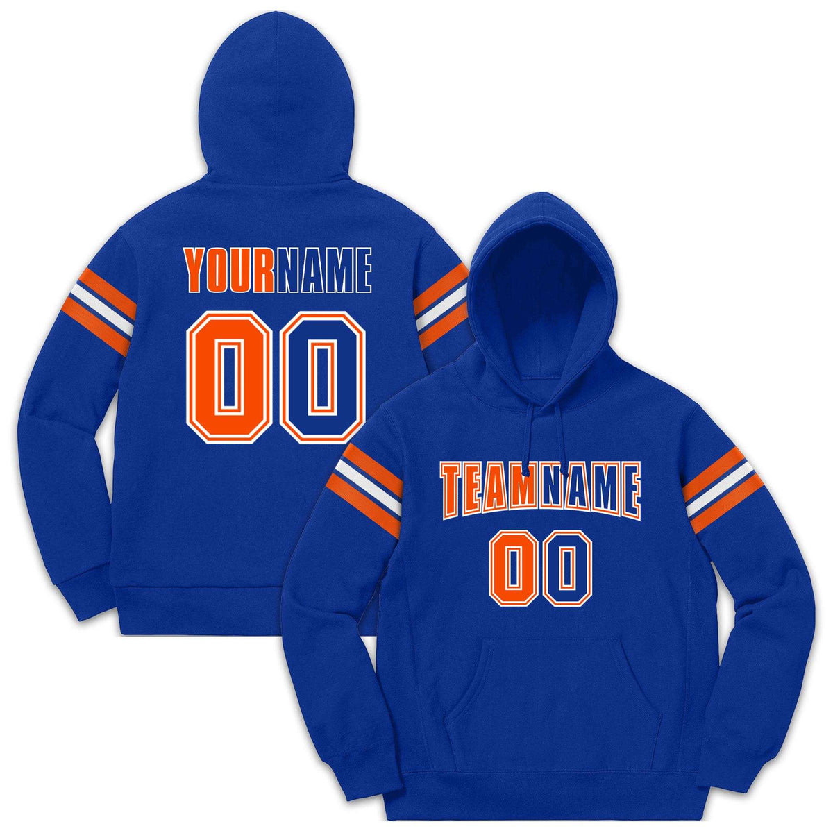 Custom Stitched Royal Orange-White Cotton Pullover Sweatshirt Hoodie| KXKSHOP