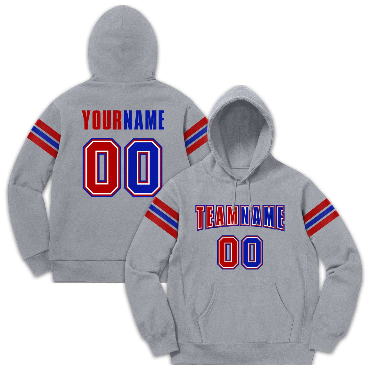 Custom Stitched Gray Red-Royal Cotton Pullover Sweatshirt Hoodie| KXKSHOP