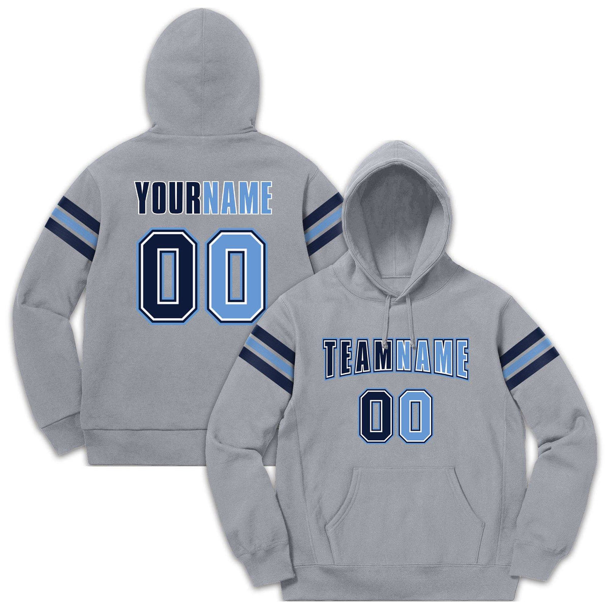 Custom Stitched Gray Navy-Light Blue Cotton Pullover Sweatshirt Hoodie| KXKSHOP