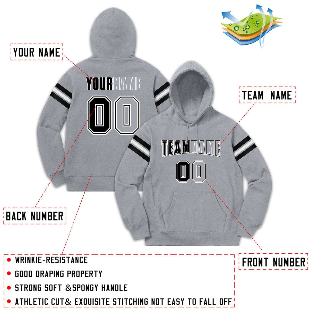 Custom Stitched Gray Black-White Cotton Pullover Sweatshirt Hoodie| KXKSHOP