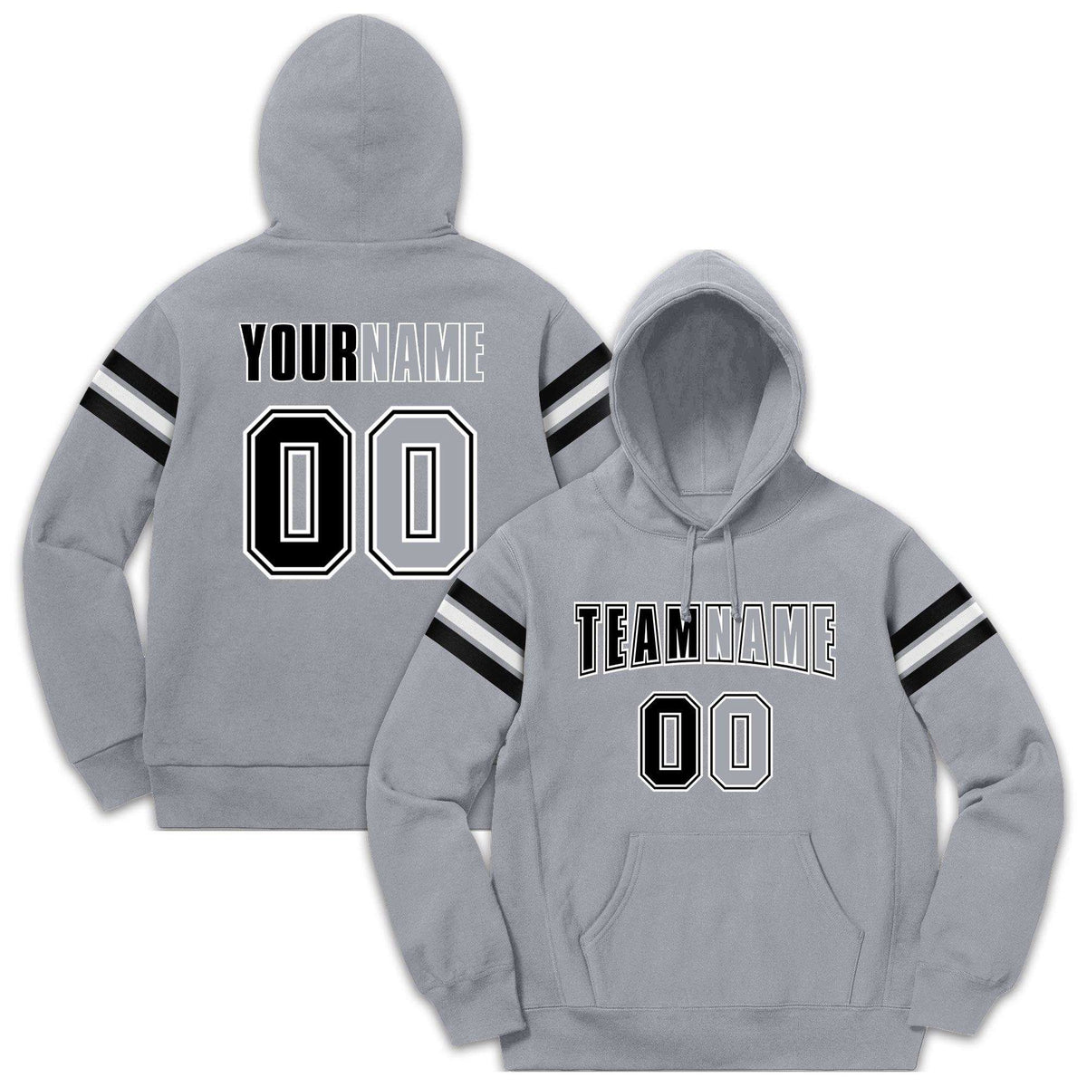 Custom Stitched Gray Black-White Cotton Pullover Sweatshirt Hoodie| KXKSHOP