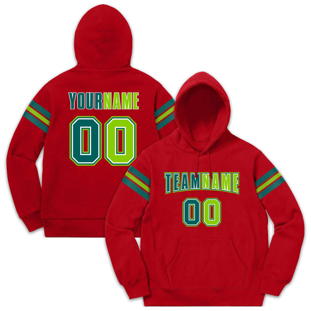 Custom Stitched Red Aqua-Neon Green Cotton Pullover Sweatshirt Hoodie| KXKSHOP