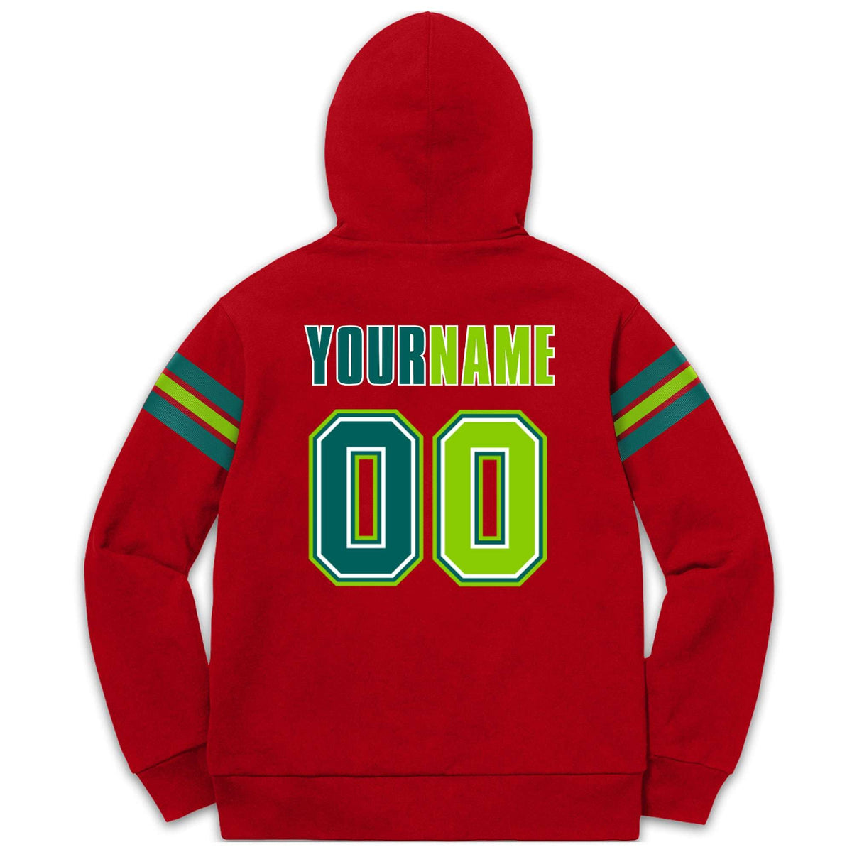 Custom Stitched Red Aqua-Neon Green Cotton Pullover Sweatshirt Hoodie| KXKSHOP