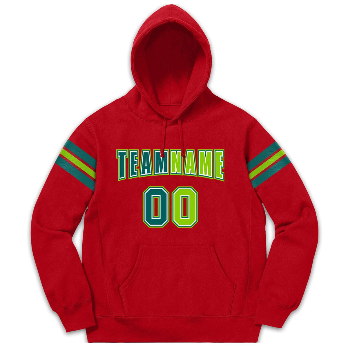 Custom Stitched Red Aqua-Neon Green Cotton Pullover Sweatshirt Hoodie| KXKSHOP
