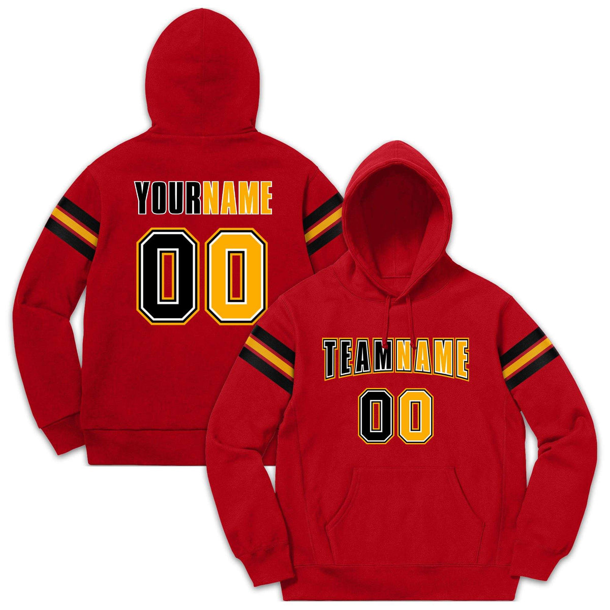 Custom Stitched Red Black-Yellow Cotton Pullover Sweatshirt Hoodie| KXKSHOP