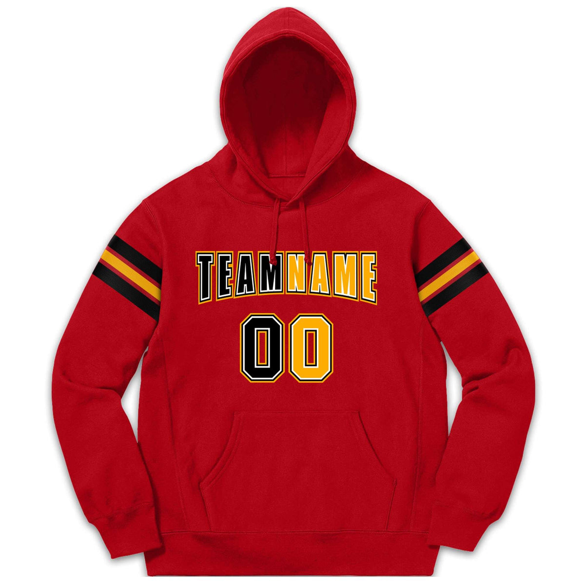 Custom Stitched Red Black-Yellow Cotton Pullover Sweatshirt Hoodie| KXKSHOP