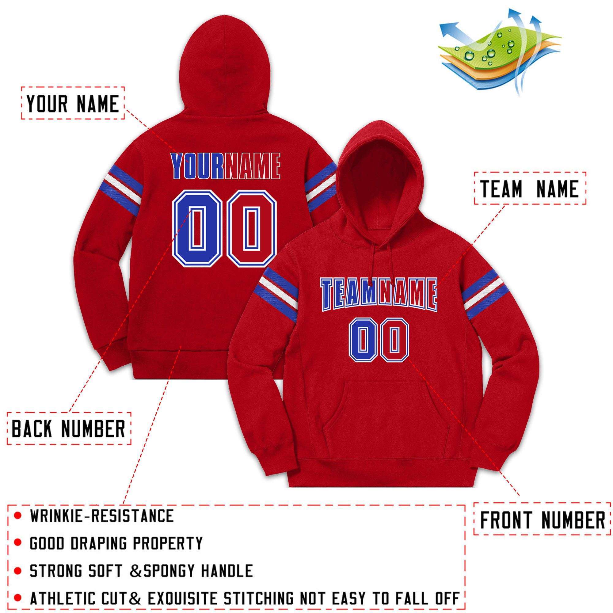 Custom Stitched Red Royal-White Cotton Pullover Sweatshirt Hoodie| KXKSHOP