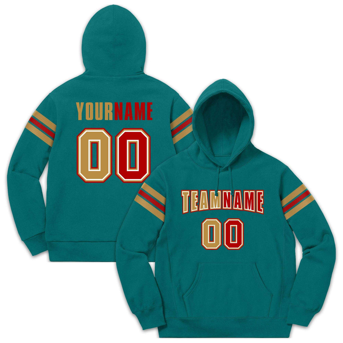Custom Stitched Aqua Old Gold-Red Cotton Pullover Sweatshirt Hoodie| KXKSHOP