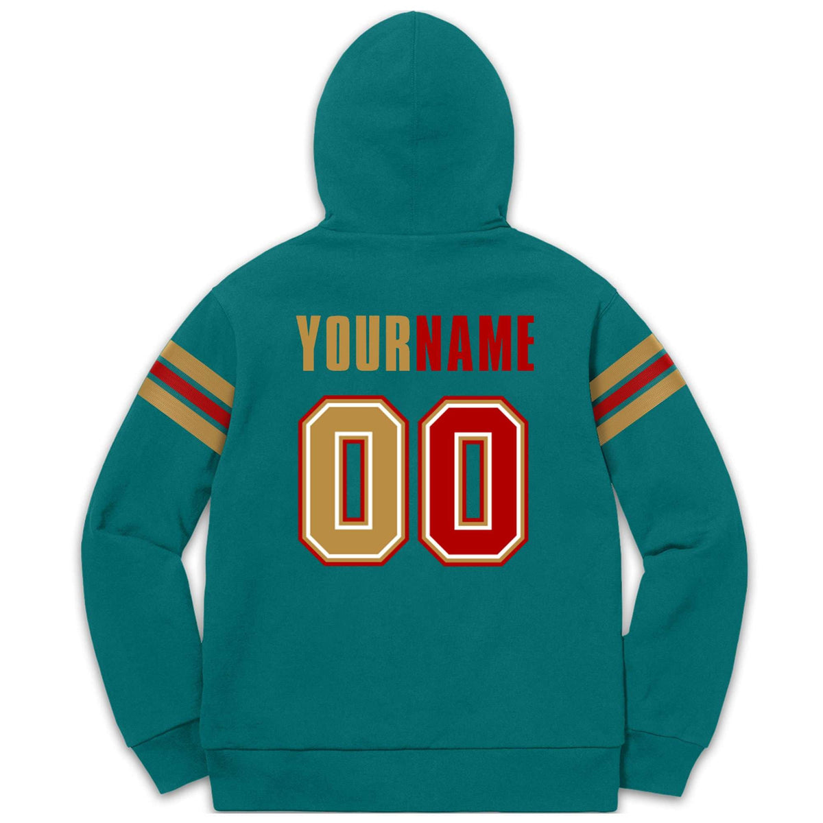 Custom Stitched Aqua Old Gold-Red Cotton Pullover Sweatshirt Hoodie| KXKSHOP
