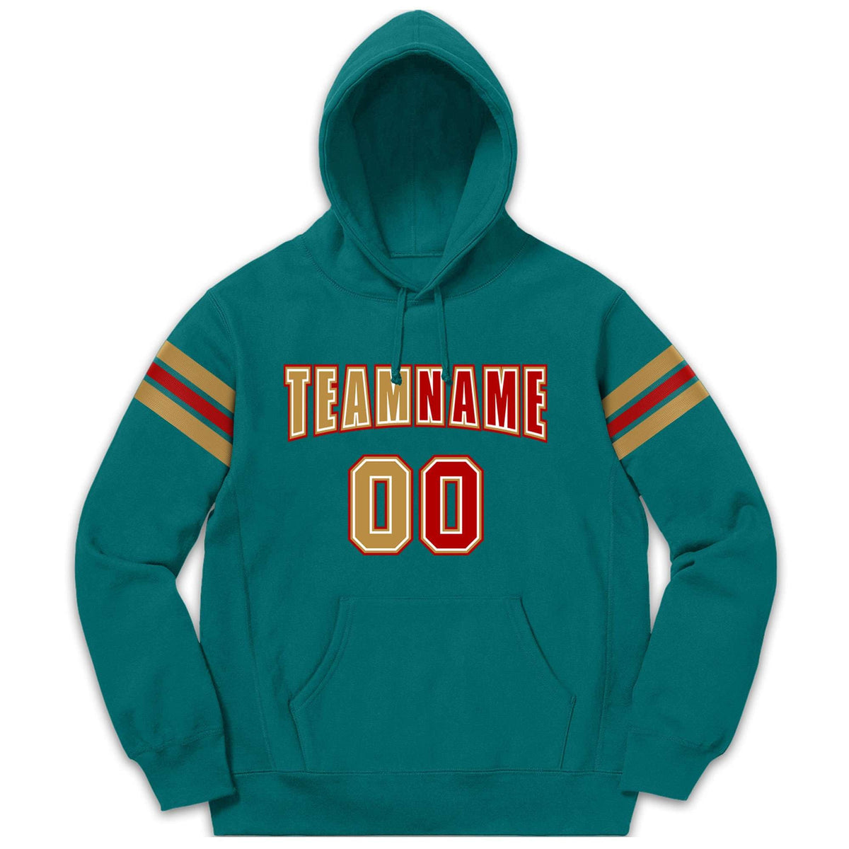 Custom Stitched Aqua Old Gold-Red Cotton Pullover Sweatshirt Hoodie| KXKSHOP