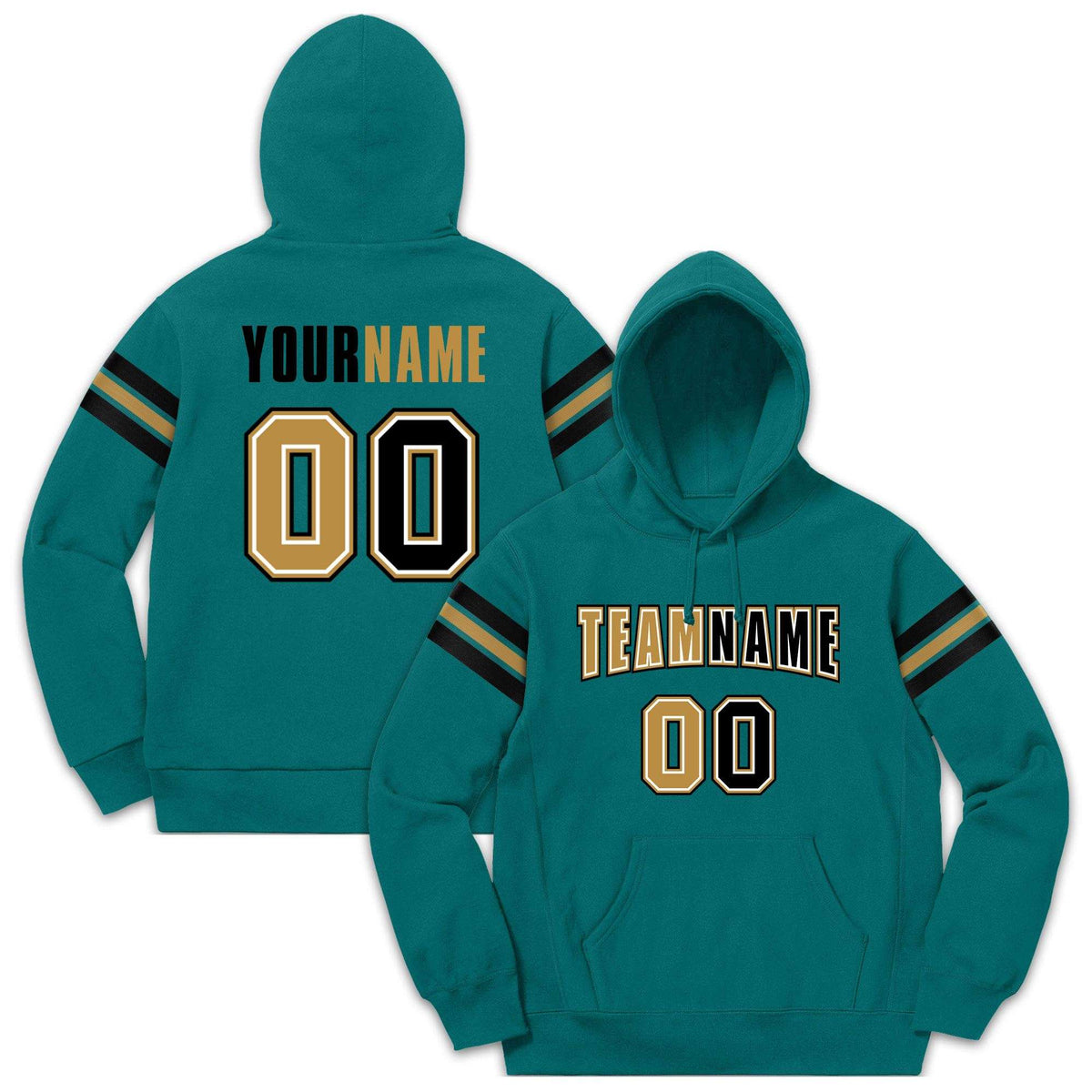 Custom Stitched Aqua Black-Old Gold Cotton Pullover Sweatshirt Hoodie| KXKSHOP