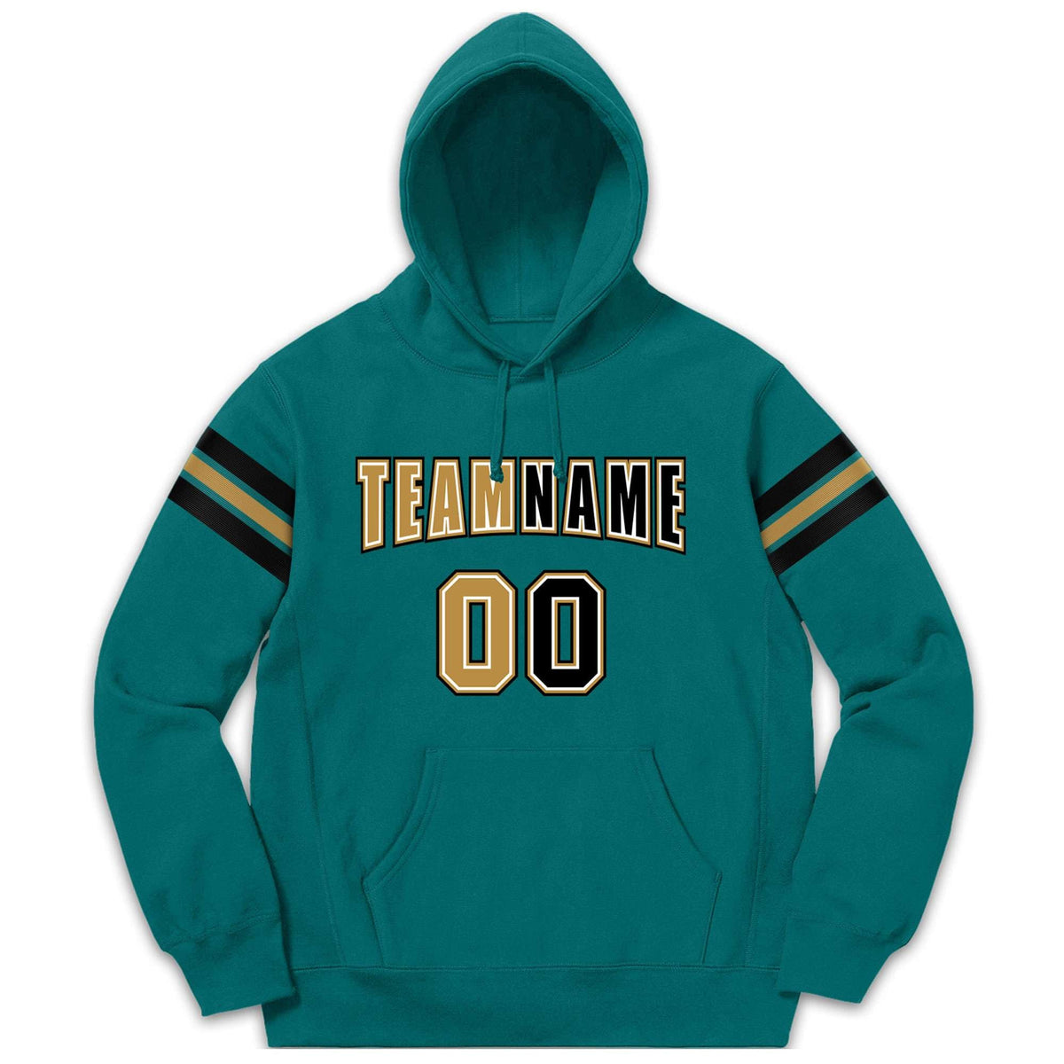 Custom Stitched Aqua Black-Old Gold Cotton Pullover Sweatshirt Hoodie| KXKSHOP