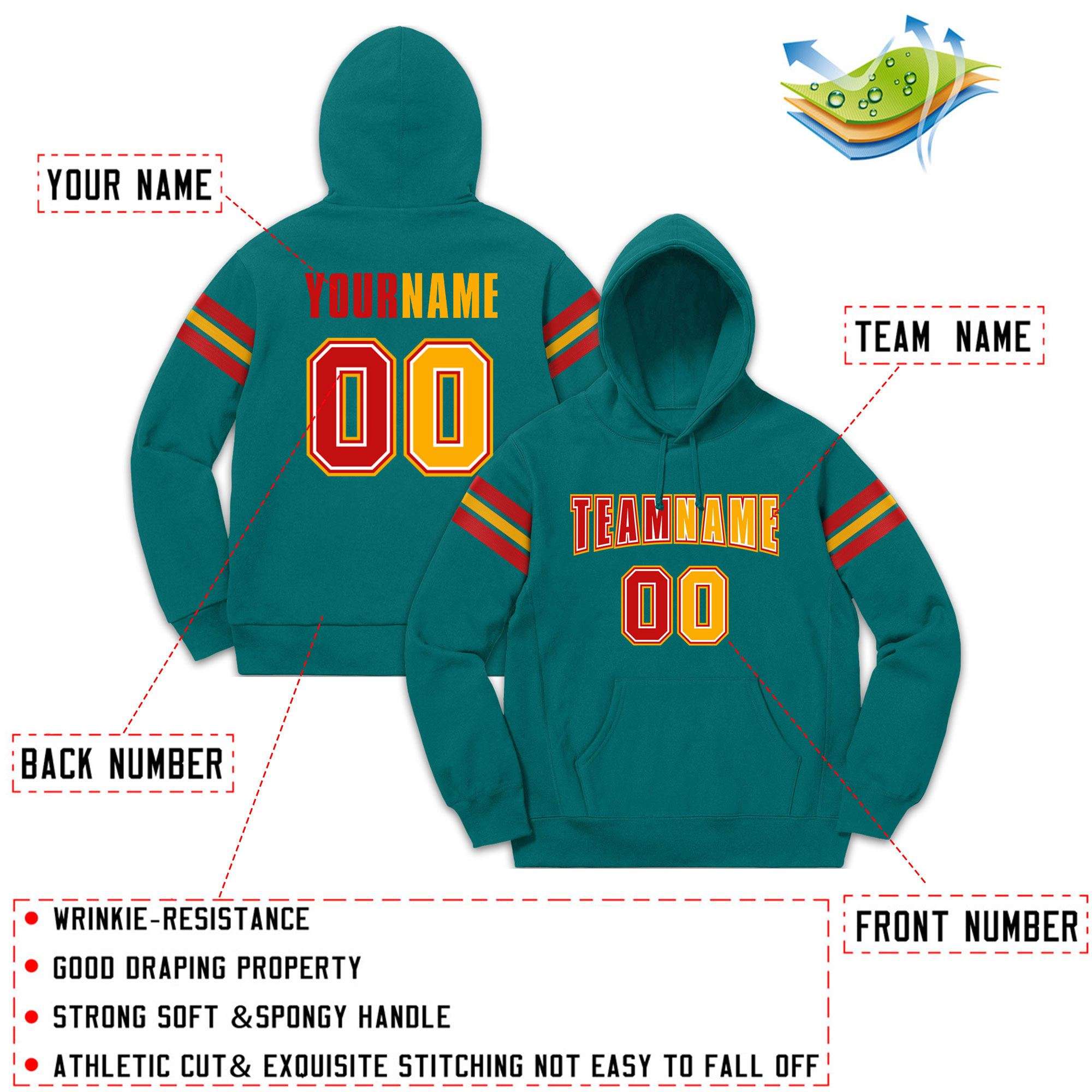 Custom Stitched Aqua Red-Yellow Cotton Pullover Sweatshirt Hoodie| KXKSHOP