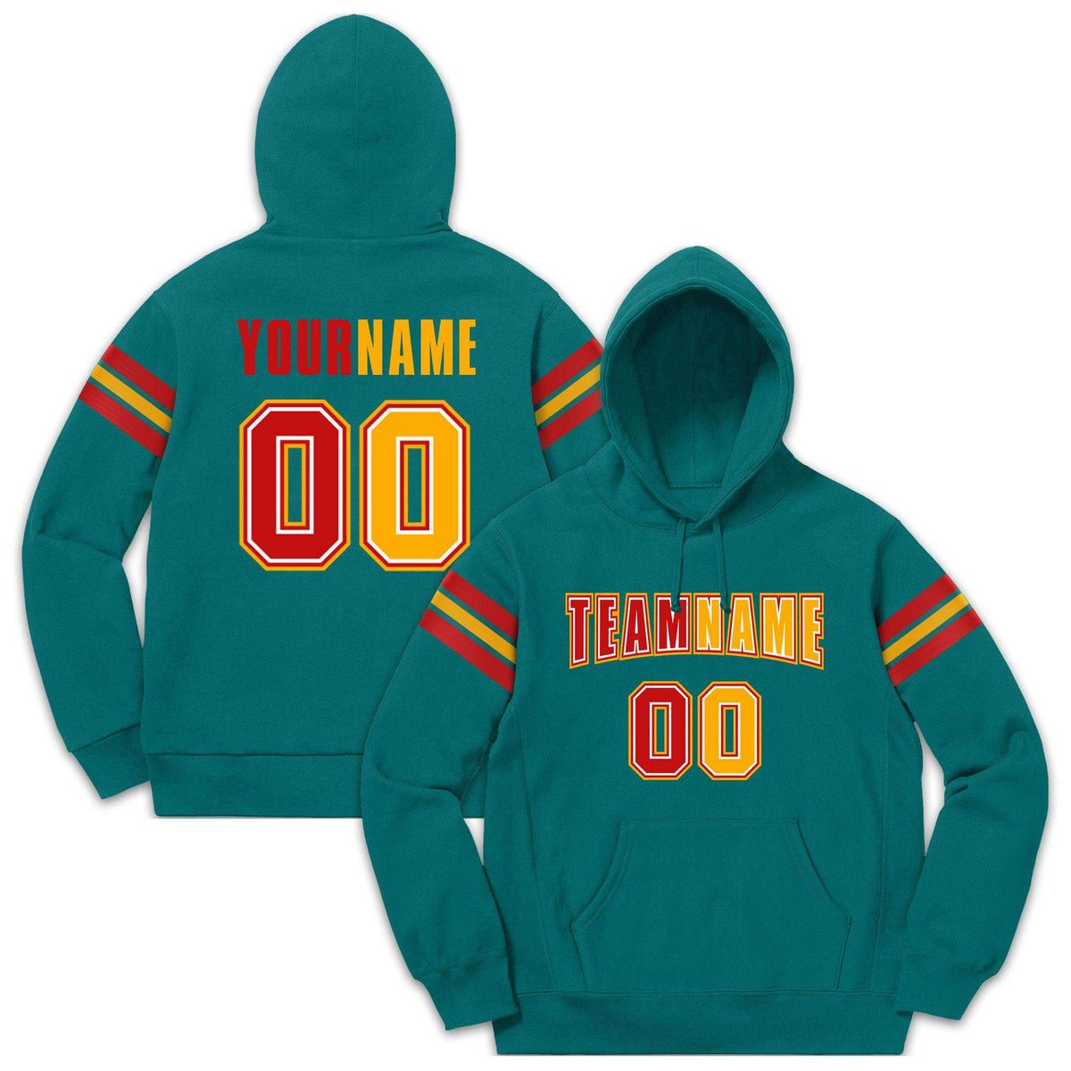 Custom Stitched Aqua Red-Yellow Cotton Pullover Sweatshirt Hoodie| KXKSHOP