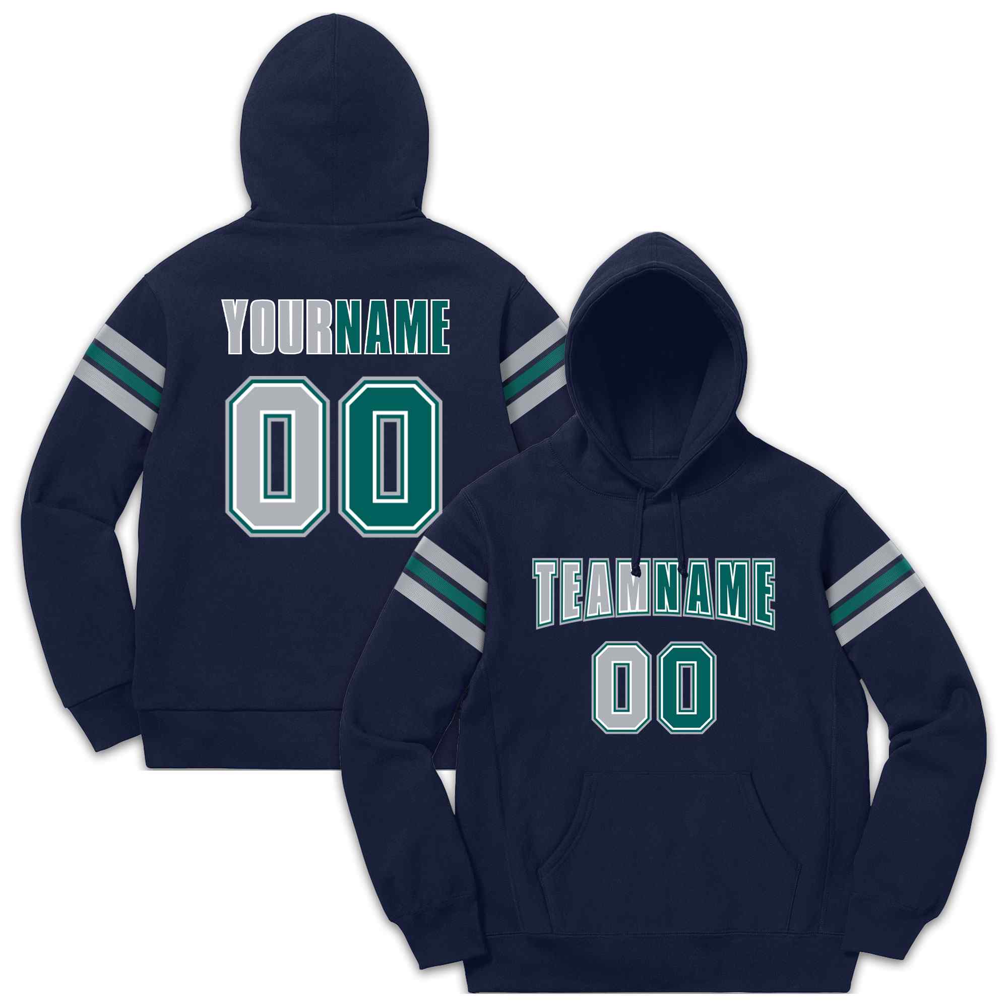 Custom Stitched Navy Gray-Aqua Cotton Pullover Sweatshirt Hoodie| KXKSHOP