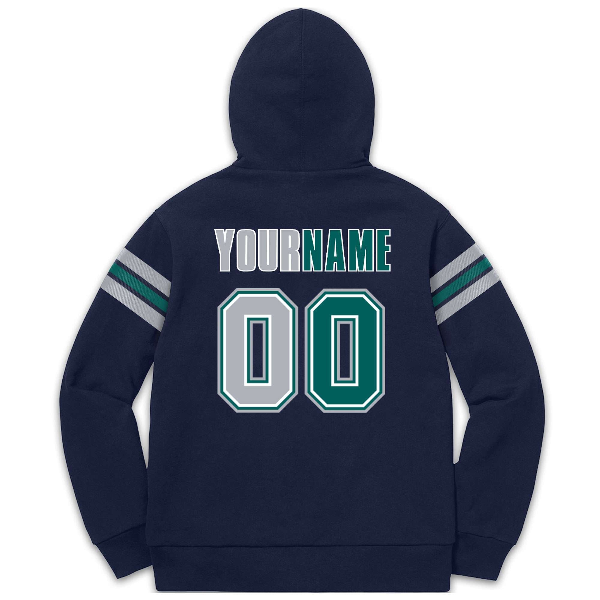 Custom Stitched Navy Gray-Aqua Cotton Pullover Sweatshirt Hoodie| KXKSHOP
