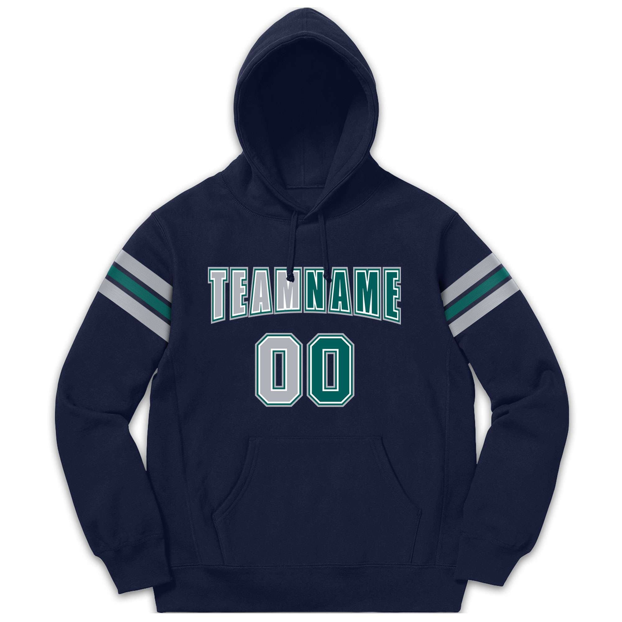 Custom Stitched Navy Gray-Aqua Cotton Pullover Sweatshirt Hoodie| KXKSHOP