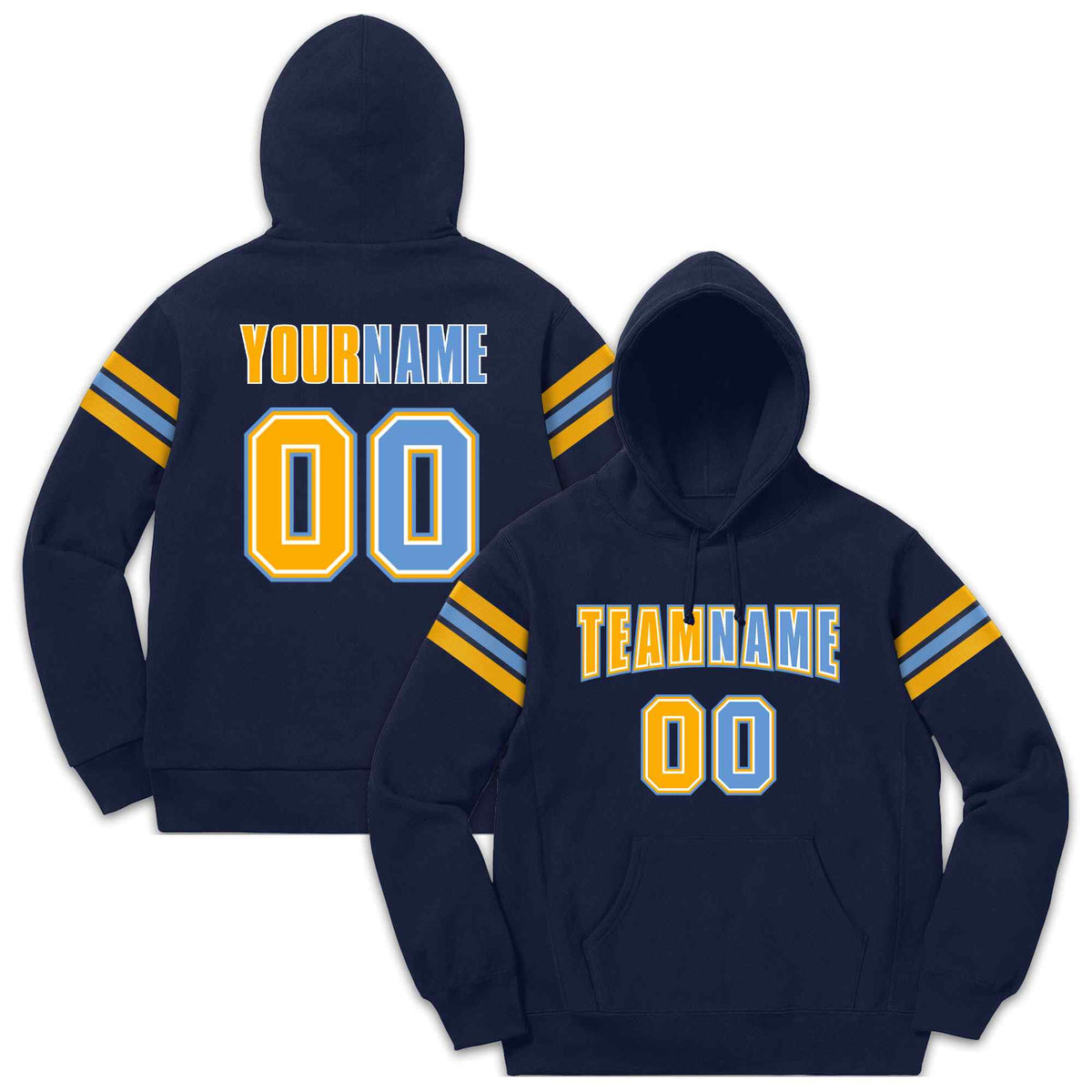 Custom Stitched Navy Yellow-Light Blue Cotton Pullover Sweatshirt Hoodie| KXKSHOP