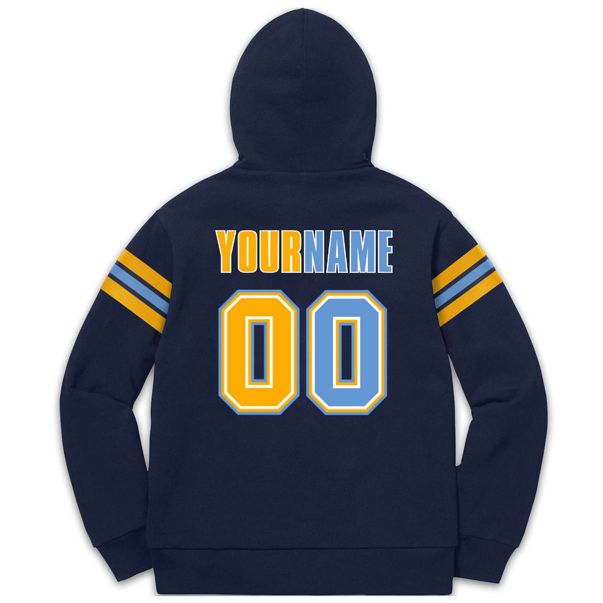 Custom Stitched Navy Yellow-Light Blue Cotton Pullover Sweatshirt Hoodie| KXKSHOP