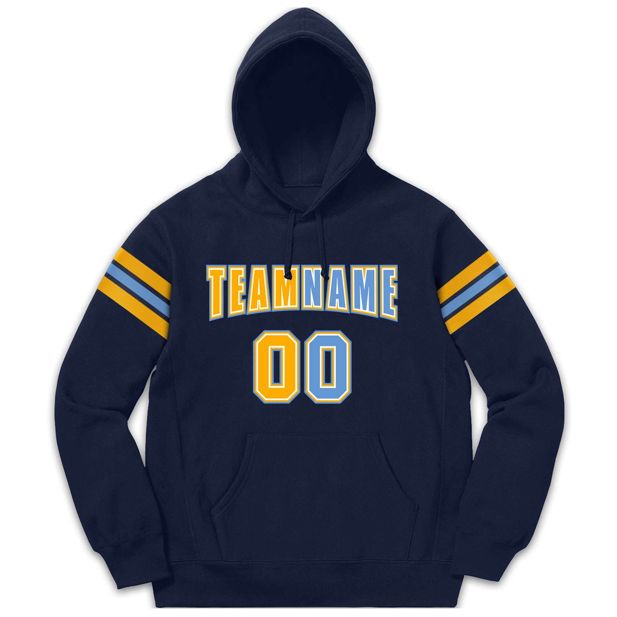 Custom Stitched Navy Yellow-Light Blue Cotton Pullover Sweatshirt Hoodie| KXKSHOP