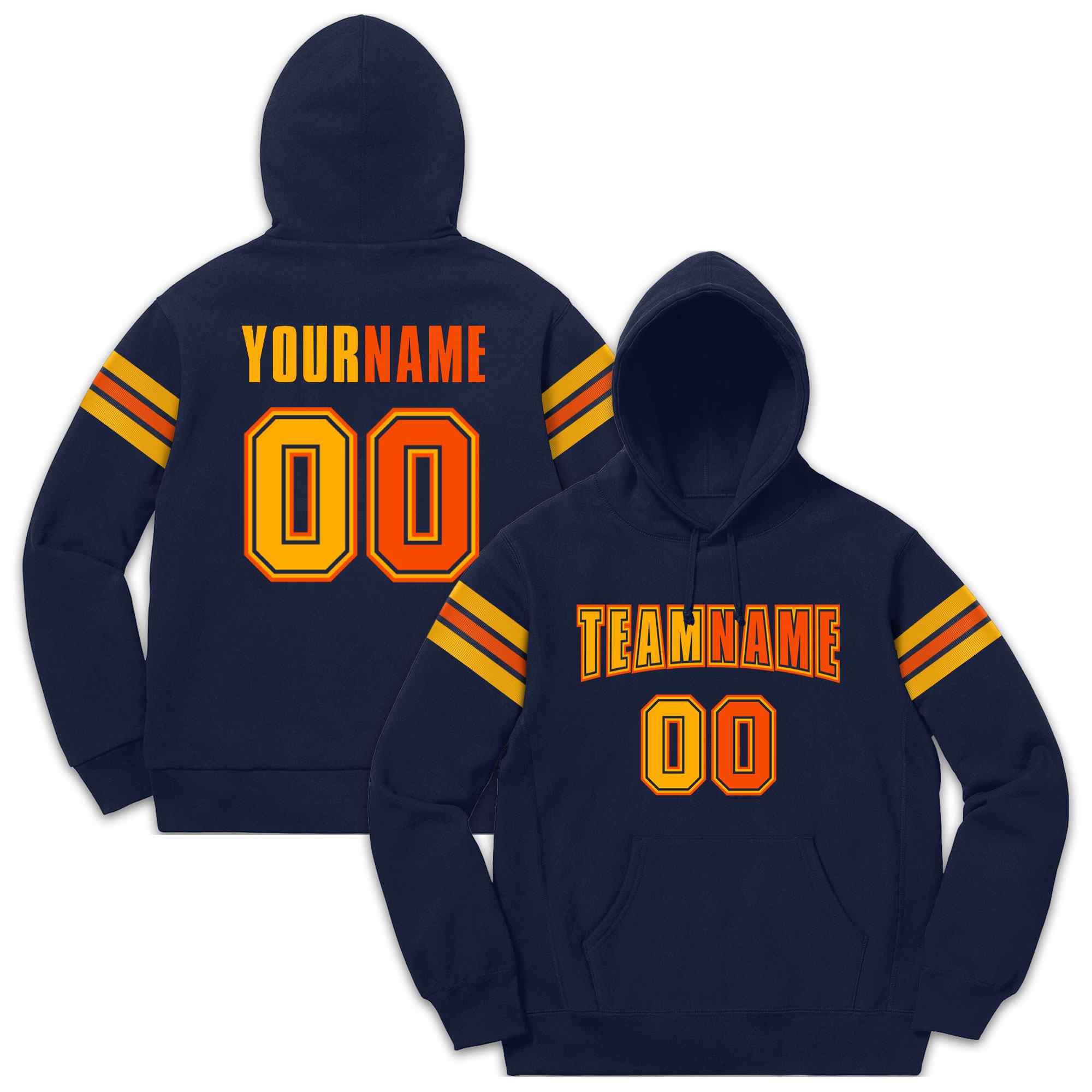 Custom Stitched Navy Yellow-Orange Cotton Pullover Sweatshirt Hoodie| KXKSHOP