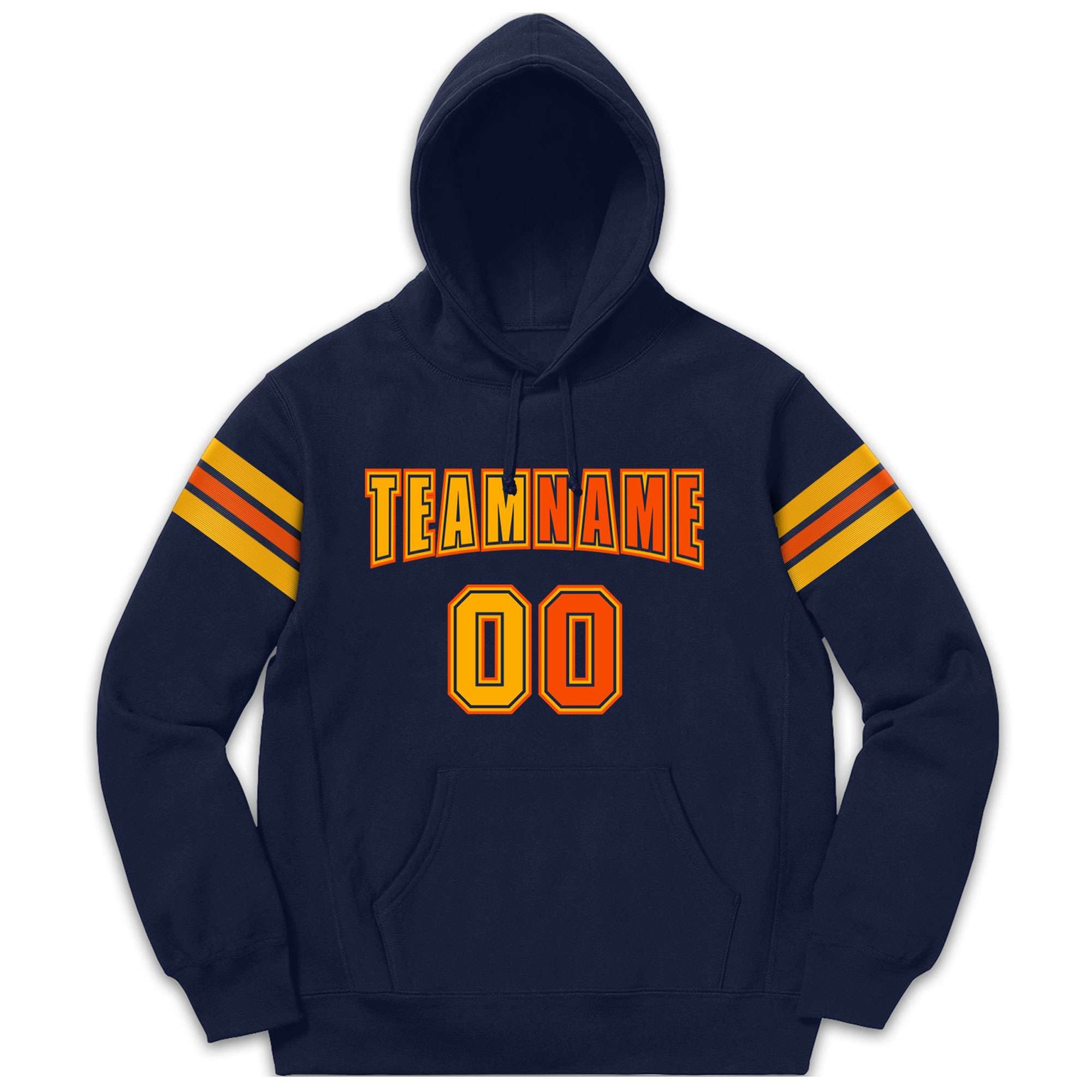 Custom Stitched Navy Yellow-Orange Cotton Pullover Sweatshirt Hoodie| KXKSHOP